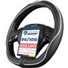 Upgrade4cars Coprivolante Tipo D Bianco Nero Finta Pelle 37-38 cm | Forma a D | Finta pelle trapuntata | Retro antiscivolo | Diametro 37-38 cm