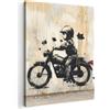 MuchoWow© Stampe su Tela Foto Quadri Moderni Camera da Letto Canvas Quadro | 50x70 cm - Salotto Decorazione Parete Vintage - Street art - Moto - Ragazzo - Graffiti - Nero - Banksy