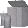 Lifewit Cesto Portabiancheria 2 Scomparti, Pieghevole, 145L, Grigio Chiaro | Cesta Panni Sporchi con Sacchi Lavabili, Cesto Biancheria Sporca, Laundry Basket per Bagno, Camera da Letto e Lavanderia