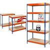 KARAT Scaffale per carichi pesanti - Scaffale emboîtable - Scaffale di stoccaggio - Banco di lavoro - Portata massima: 1250 kg - Montaggio rapido e stabile (blu-arancio, 180 x 120 x 45 cm)