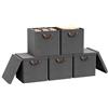 WOLTU Scatole Contenitori Pieghevoli Set di 5, Cubi in Tessuto con Coperchio, Manico e Struttura in Metallo, Organizer per Scaffale e Armadio, Grigio, 33x33x31,5cm