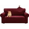 YSTELLAA Copridivano 2 Posti Con Braccioli, Bordeaux | Elasticizzati Jacquard Copridivani, Moderno Sofa Cover Lavabili, Antiscivolo, Pet-friendly, Antigraffio, per Soggiorno