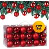 DEUBA® Set Palline di Natale 54pz Ø 6cm in Plastica Decorazione Albero Addobbi Natalizi Feste Inverno Interno Esterno Rosso