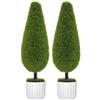 HOMCOM Set 2 Piante Finte per Interni Cipresso Finto 90 cm Verde e Bianco | Vasi da Ø12x16 cm, Muschio e Cemento, Piante Artificiali Realistiche, PE e Plastica