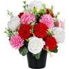 SIFOEL Fiori artificiali per cimitero, crisantemi e rose artificiali, decorazione commemorativa funebre in vaso, decorazione per tombe, per esterni e interni (1, rosso)