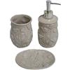 Russo Tessuti 3 Pezzi Bagno Ceramica Portaspazzolino Portasapone Dispenser Fiore-Beige
