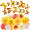 MWOOT 26 Pezzi Teste di Fiori Artificiali 3D Farfalle, Fiori Finti Piccoli per Decorazioni, Rose Garofano Finte per Fai da te Corona Torta Bouquet Da Sposa Matrimonio Festa Casa Giardino(Giallo)