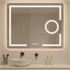 LARDECOR - Specchio da Bagno Bluetooth, Lente 5X, LED Regolabile, 80x70 cm | Bluetooth 5.0 per Musica e Chiamate, LED Posteriore Decorativo, 3 Toni 3000K/4000K/6000K, Antiappannamento e Touch
