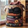 Wvu & Wvo Cesto portabiancheria trapuntato per gatti con manici, 40,6 x 55,9 cm | Cesto portaoggetti in tessuto a forma di gatto, per casa, hotel, lavanderia, per vestiti e giocattoli