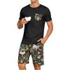 PrinStory Pigiama corto da uomo con scollo rotondo, maglietta e pantaloncini a contrasto