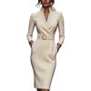 Generic Raffinato Abito a Tubino da Donna con Cintura - Elegante Abito Primaverile da Ufficio e Business - Scollo a V, Maniche Lunghe, Stile Incrociato, Ideale per Cocktail e Cerimonie