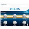 Philips Batterie a bottone al litio CR2025, tensione 3 Volt, capacità 165 mAh, confezione da 6 pezzi, colore argento, diametro 20 mm, altezza 3 mm, peso 3 g