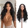 FESHFEN Parrucca Nero Naturale Parrucche Lace Front per Donna, 70 cm | Lunghe Ondulate Wig Sintetici Resistente al Calore Naturali con HD Lace Wigs per Halloween Carnaval