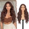 FESHFEN Parrucca Lace Front Parrucche Marrone Rossastro per Donna, 70 cm | Lunghe Ondulate Wig Sintetici Resistente al Calore Naturali con HD Lace Wigs per Halloween Carnaval