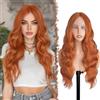 FESHFEN Parrucca Lace Front Parrucche Auburn per Donna, 70 cm | Lunghe Ondulate Wig Sintetici Resistente al Calore Naturali con HD Lace Wigs per Halloween Carnaval