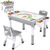 Clevich Tavolo per bambini con 2 sedie, tavolo da pittura, grigio | Tavolo da pittura per bambini regolabile in altezza con piano reversibile per graffiti e mattoncini da costruzione e 4