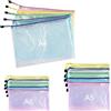Nutabevr 15 Pezzi 5 Colori Impermeabile Buste Plastica Zip(A4+A5+A6), Trasparenti Borse di File Mesh, per Uffici Forniture, Materiale Scolastico, Forniture Accessori da Viaggio, Ricevute, Cosmetici