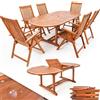 CASARIA Set Mobili da Giardino in Legno 6 Sedie Pieghevoli con Tavolo | Legno Eucalipto Certificato FSC, 7 Pezzi, Tavolo con Foro Ombrellone Estendibile 200cm, Sedie Portata 160 kg, con Braccioli