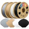 OVERTURE Matte PLA Filamento Marrone Chiaro+Nero+Grigio Chiaro+Bianco 4kg | Opaco PLA - Neatly Wound - Finitura Opaca - Profondo - Precisione Dimensionale±0,02 mm - per Stampante 3D FDM
