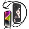 Vxinvnoi Cover con Cordino per iPhone 14 Nero | Aesthetic Fiori Disegni Ragazze Custodia con Corda Collana Tracolla Laccio, Sottile Silicone Antiurto Protettiva Case
