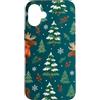 Cute Christmas & Cozy Winter Xmas Patter Custodia per iPhone 16 Plus Foulard con alce e albero di pino, colore: verde acqua, arancione