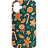 Cute Christmas & Cozy Winter Xmas Patter Custodia per iPhone 16 Plus Lecca lecca lecca di pan di zenzero arancione e verde acqua
