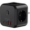 Mars Gaming MD-CUBE20, Powercube Multifunzionale Compatto, 3x Spine SCHUKO + 2x USB-C + 2x USB-A, Ricarica Rapida PD 20W, Tecnologia GaN, Pulsante ON/OFF con Indicatore LED, 9 Protezioni, Nero