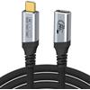 PREMIUMCORD USB-C Cavo di Prolunga, USB 3.2 GEN 2x2, 20Gbit/s, 240W, 1m | Ricarica fino a 240W, 20 Gbit/s, Video 4K @ 60Hz, Thunderbolt™, Connettori Placcati in Oro, Intrecciato, Colore Nero+Argento