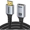 PREMIUMCORD 8K Cavo di Prolunga HDMI 2.1, UHD 8K@60Hz, 4K@120Hz, FHD, 0,5m | 48 Gbit/s, Ethernet, Intrecciato, Tripla Schermatura, Connettori Placcati in Oro, Maschio a Femmina, Colore: Nero + Argento