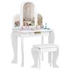 HOMCOM Tavolo per Trucco Bambine 3-6 Anni con Sgabello e Specchio Bianco