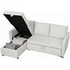 HOMCOM Divano Letto Effetto Lino con Chaise Longue Portaoggetti Bianco Crema