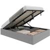 HOMCOM Letto Contenitore 190x140 cm in Tessuto con Doghe in Legno Grigio