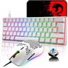 LexonElec Tastiera meccanica RGB 60%, 62 tasti della tastiera da gioco illuminata via cavo con layout UK + mouse da gioco ultraleggero da 6400 DPI + tappetino per PS4, Xbox, PC