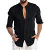 shownicer Uomo Camicia in Lino Slim Fit Estate Elegante Casual Maniche Lunghe Camicie Spiaggia Regular Fit Uomo Colore Puro Classico Lavoro Shirts
