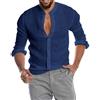 shownicer Uomo Camicia in Lino Slim Fit Estate Elegante Casual Maniche Lunghe Camicie Spiaggia Regular Fit Uomo Colore Puro Classico Lavoro Shirts