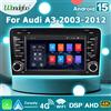 wondefoo Autoradio Android 15 con schermo da 7" e Carplay wireless per Audi A3 S3 8P RS3 Sportback 2003-2012, lettore multimediale stereo Bluetooth 2 DIN, autoradio WIFI 4G LTE