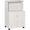 HOMCOM Mobile Cucina Multiuso con Ruote e Armadietto 60.4x40.3x97cm Bianco | Ripiano per Microonde, Piccola Credenza da Cucina, Credenza Alta, Legno Truciolare