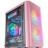 Lustrens Case per PC Micro ATX Roze, con vetro temperato, pannello frontale a rete e 3 ventole FRGB