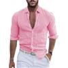 shownicer Camicia Lino Uomo Manica Lunga Camicia Tinta Unita Cotone Lino Camicia con Bottoni Slim Fit Camicie in Lino da Spiaggia Hawaiian Top