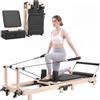 VEVOR Pilates Reformer da Fitness Portata 181kg Legno di Caucciù Pieghevole | Macchina per Allenamento Lunghezza 2,4m, con Pedana Salto, Panca Seduta, Poggiatesta Regolabile, per Principianti, Avanzati