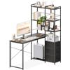 Coleshome Scrivania angolare con cassetti &libreria, 130×86×161cm, Nero | Scrivania con 3 cassetti e libreria, scaffale reversibile, ripiani sfalsati, 2 bacheche forate e supporto PC, salvaspazio