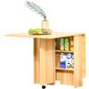 HOMCOM Tavolo da Pranzo Pieghevole con Ruote 140x80x74 cm Legno Naturale | Tavolo Cucina a Ribalta, Ruote a Freno, per 4-6 Persone, Scrivania Richiudibile con Ripiani, per Soggiorno