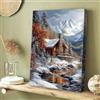 KVEZUUHV Quadro su tela - Scena rustica di una baita invernale con paesaggio di foresta innevata e montagne, ideale per arredare il soggiorno (50x70 cm/senza cornice)
