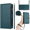 xinyunew Cover Compatibile Con Xiaomi Redmi Note 8 Pro con Cordino,Flip Portafoglio Custodia pelle,[9 Porta Carte][Magnetico],Custodia Cover con Laccio per Xiaomi Redmi Note 8 Pro- Verde