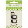 Techly 301535 Adattatore Scheda SIM (4 in 1) Nano-SIM, Micro-SIM e SIM Nero Nero