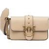 Pinko Love One Slouchy Borsa a Tracolla in Pelle, Beige, 22 x 12 x 6 cm, con Dettaglio Uccelli Dorati
