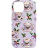 Cute Christmas & Cozy Winter Xmas Patter Custodia per iPhone 14 Lavanda lilla viola tazza da tè fiocco agrifoglio Natale Natale