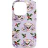 Cute Christmas & Cozy Winter Xmas Patter Custodia per iPhone 14 Pro Lavanda lilla viola tazza da tè fiocco agrifoglio Natale Natale