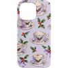 Cute Christmas & Cozy Winter Xmas Patter Custodia per iPhone 14 Pro Max Lavanda lilla viola tazza da tè fiocco agrifoglio Natale Natale