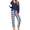 Litherday Pigiama Donna Invernale Cotone Lungo Pantaloni a Quadri Tasche | Cotone elasticizzato, maglia lunga e pantaloni a quadri con tasche e coulisse, facile lavaggio, per dormire, casa e relax